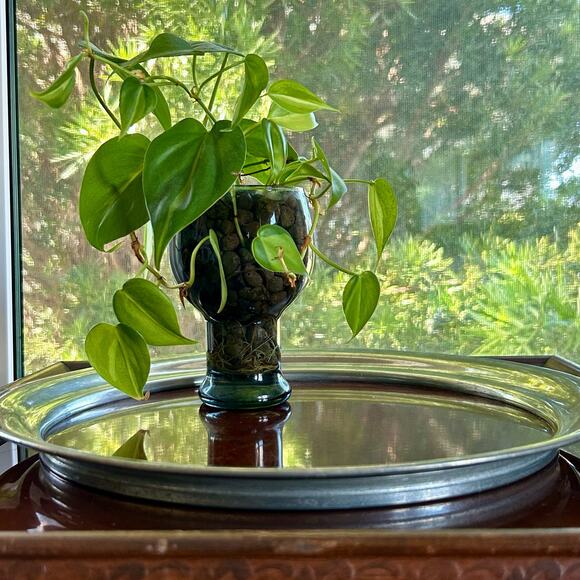 Vintage 1940s American Pewter & Faux Wood Formica Round Cocktail Bar Tray Deco - Picture 11 of 11